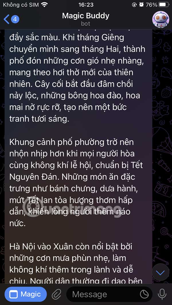 Nội dung phản hồi MagicBuddy