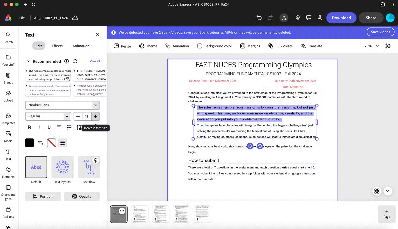 Chỉnh sửa PDF trong Adobe Express
