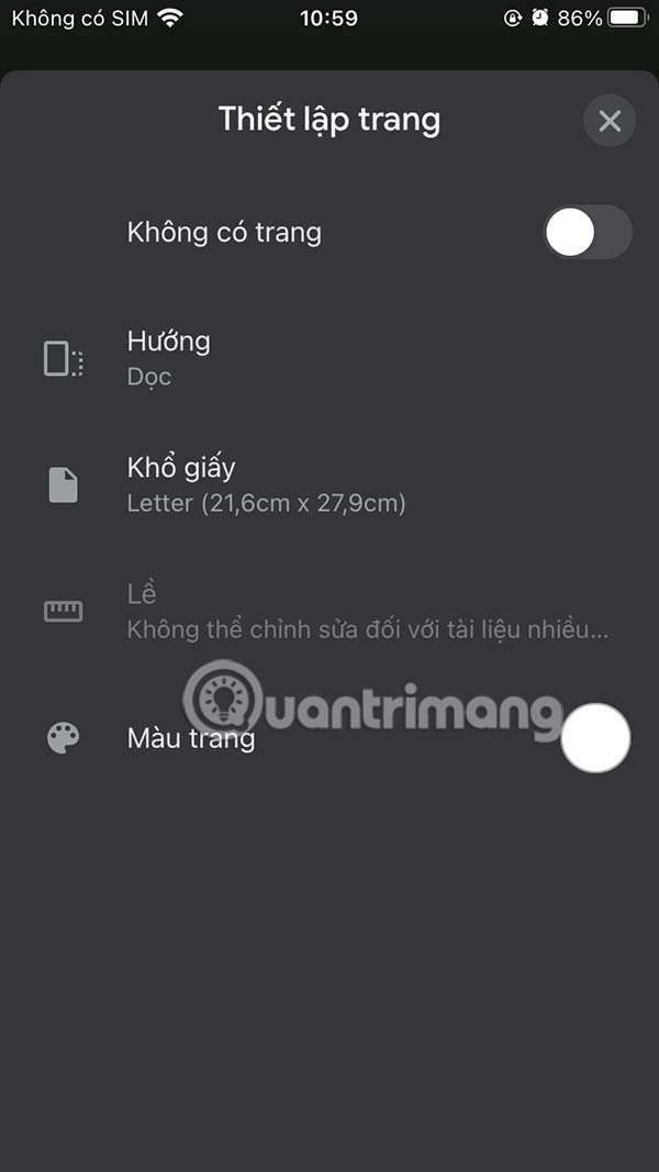 Chỉnh thiết lập trang