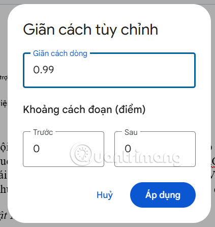 Chỉnh lại khoảng cách tài liệu Docs