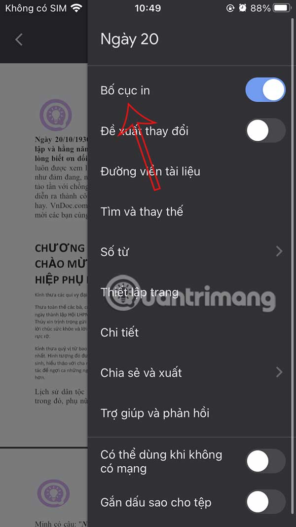 Bật bố cục in Google Docs