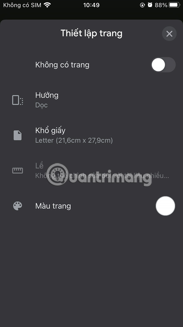 Tắt không có trang trong Docs