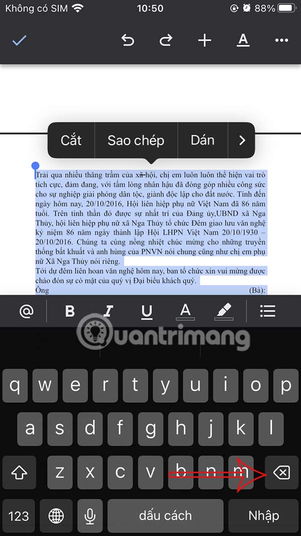 Xóa trang trong ứng dụng Docs