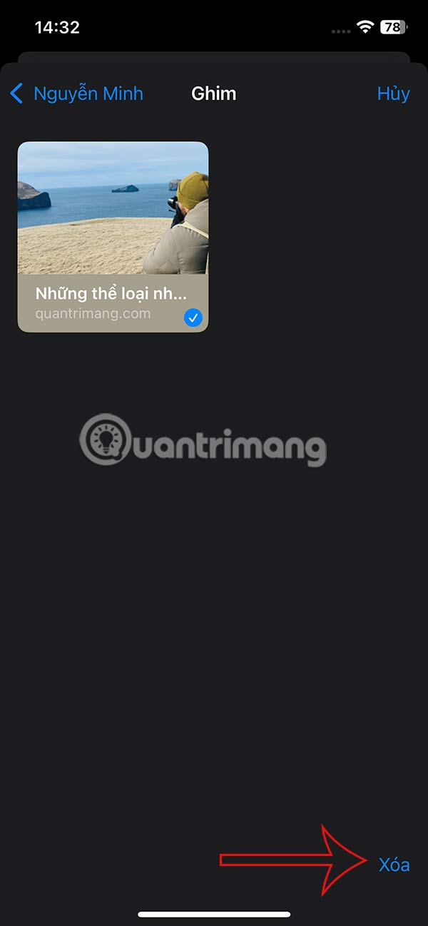 Xóa nội dung ghim tin nhắn iPhone