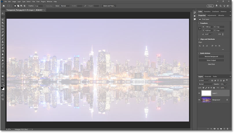 Kết quả sau khi giảm độ mờ của layer.