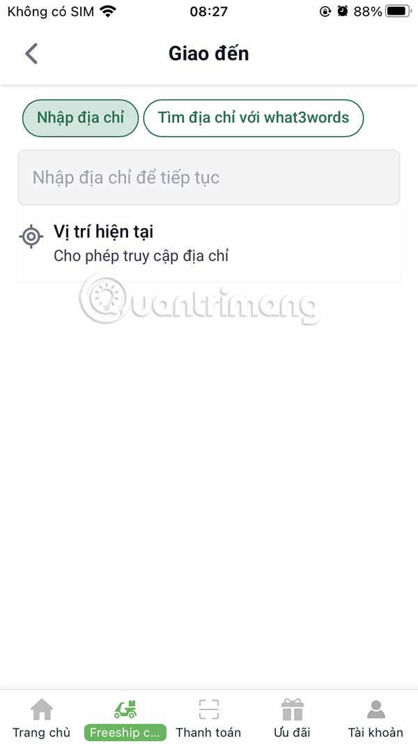 Nhập địa chỉ nhận hàng
