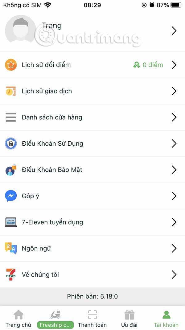 Tài khoản trên 7-Eleven