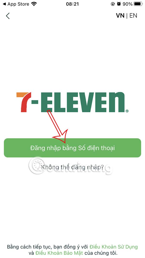 Đăng nhập 7-Eleven bằng số điện thoại