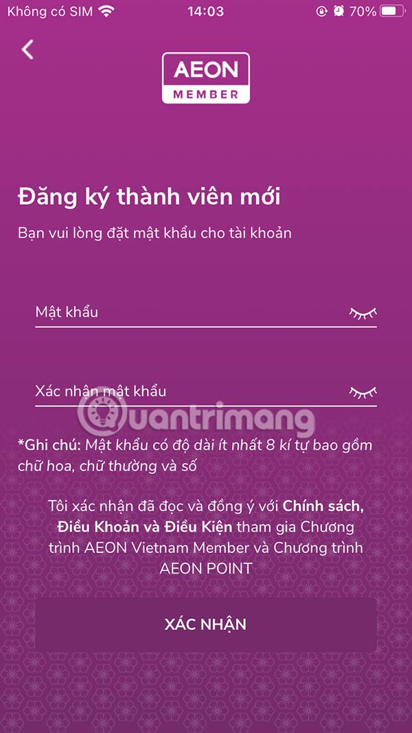 Mật khẩu AEON VietNam