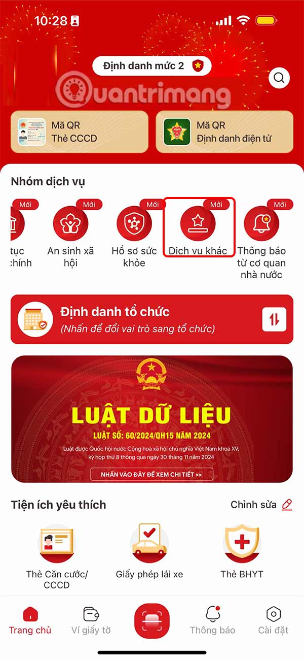 Dịch vụ hỗ trợ trên VNeID