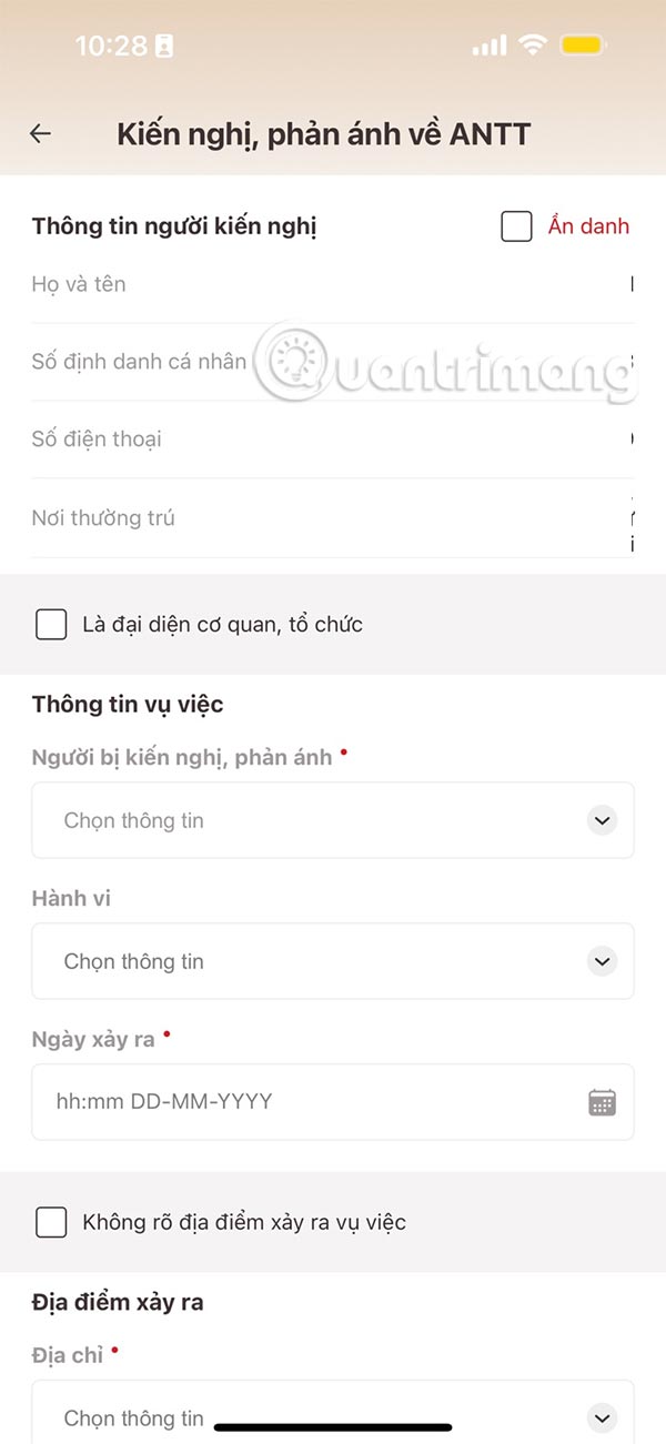 Thông tin người tố cáo trên VNeID