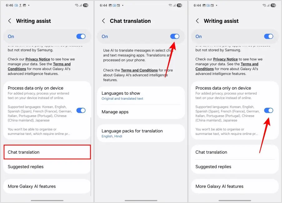 Kích hoạt Chat translation Samsung Galaxy