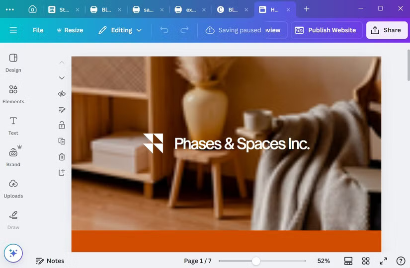 Trình tạo trang web trong ứng dụng desktop Canva