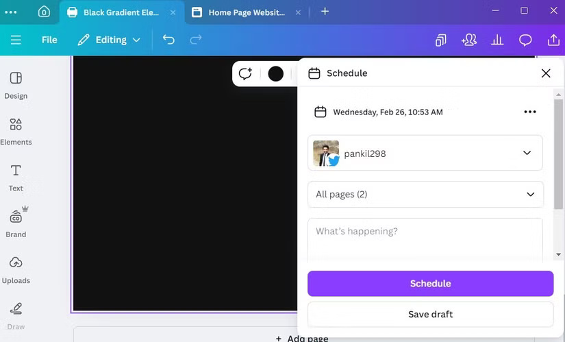 Tùy chọn lên lịch trong Canva dành cho desktop