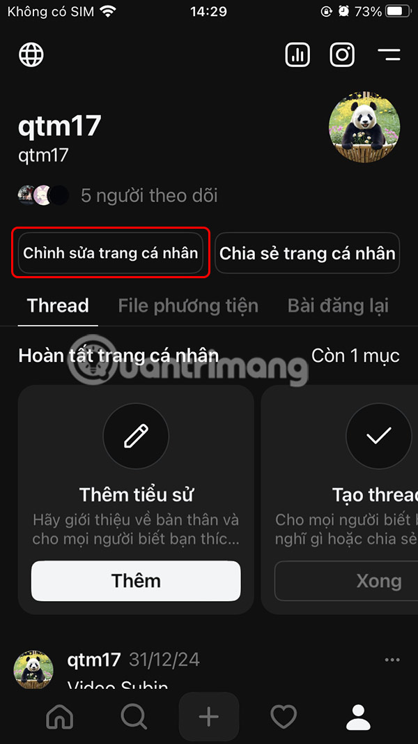 Chỉnh trang cá nhân Threads