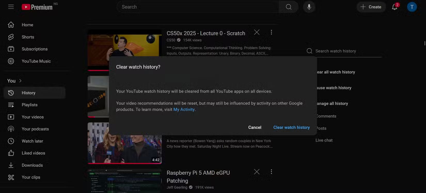 Xóa lịch sử xem YouTube