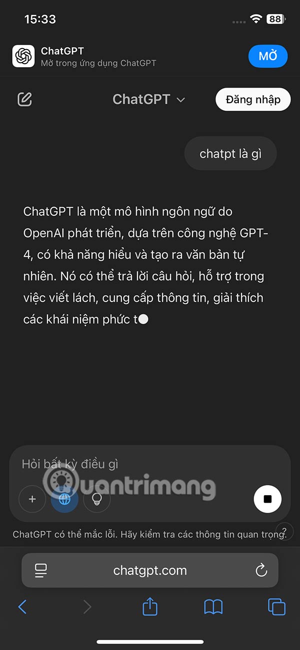 Phản hồi trên ChatGPT