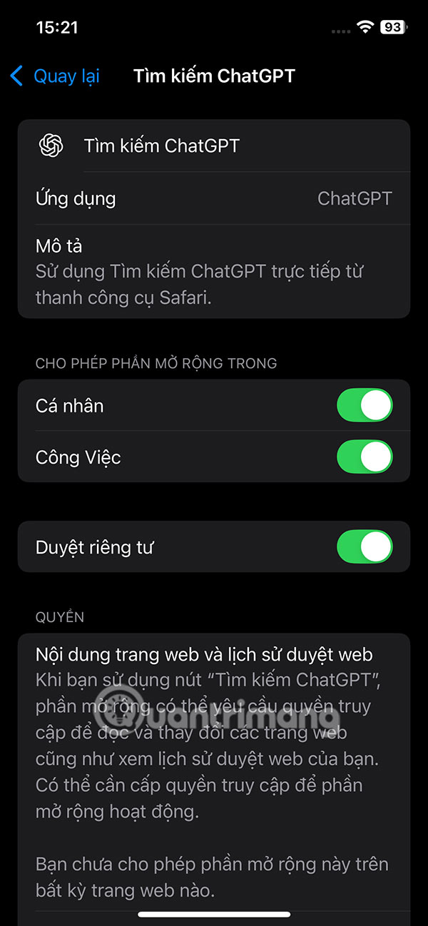 Sử dụng ChatGPT trong Safari