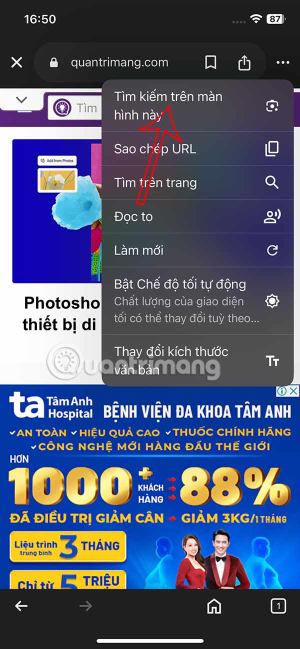 Tìm kiếm trên màn hình này