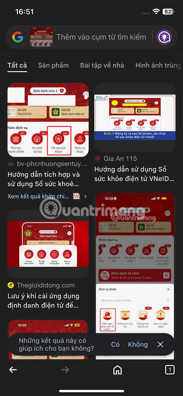 Phản hồi tìm kiếm trên Google Lens