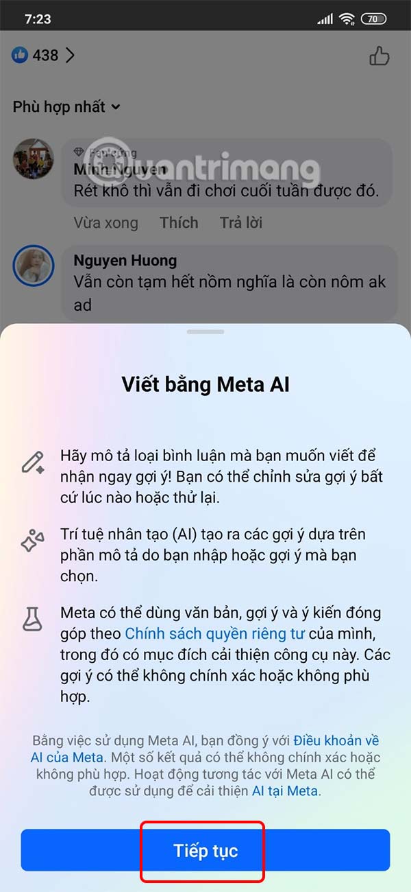 Viết bình luận Facebook bằng Meta AI