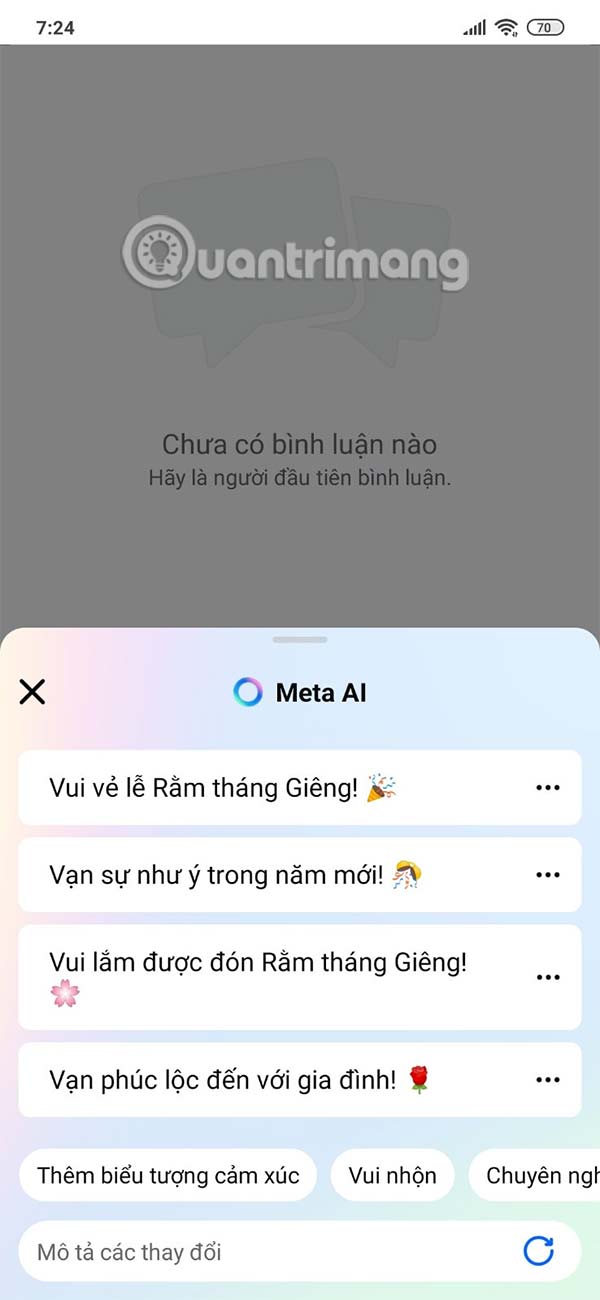 Thay đổi bình luận gợi ý từ Meta AI