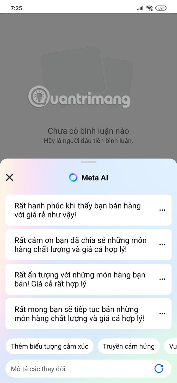 Chủ đề bình luận gợi ý từ Meta AI