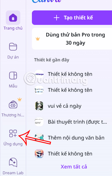 Ứng dụng trong Canva 