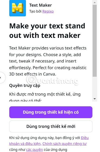 Chọn dùng thiết kế trên Canva