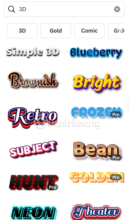 Chọn kiểu chữ viết 3D trên Canva