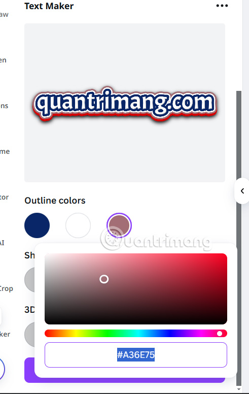 Chọn màu chữ 3D trên Canva