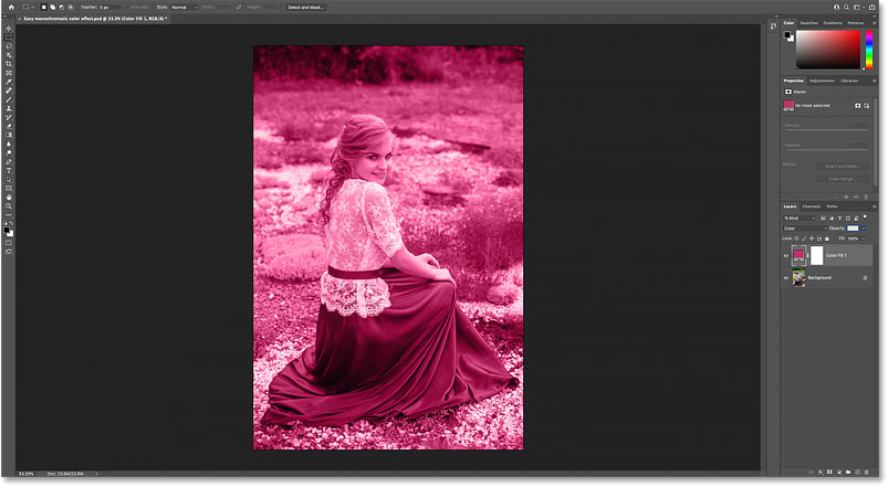 Kết quả sau khi thay đổi blend mode của fill layer thành Color.