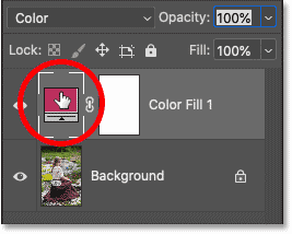 Nhấp đúp vào mẫu màu của fill layer trong bảng Layers của Photoshop.