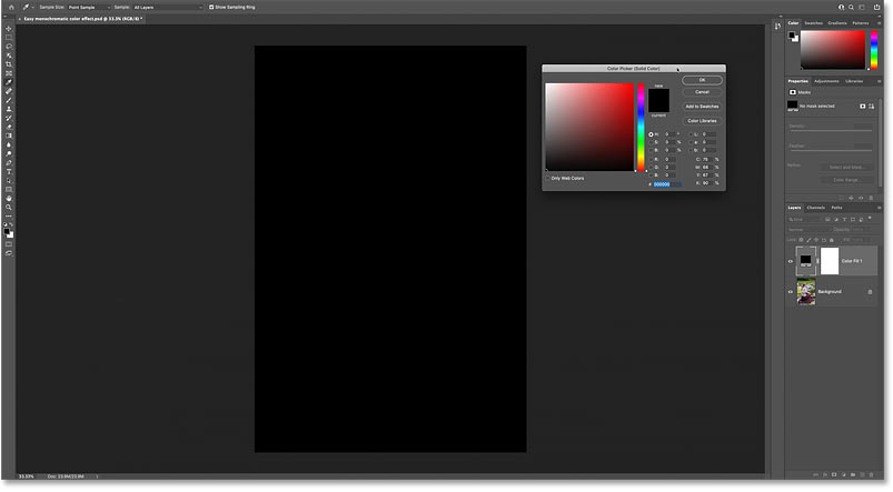 Màu đã chọn trong Color Picker chặn hình ảnh khỏi chế độ xem.