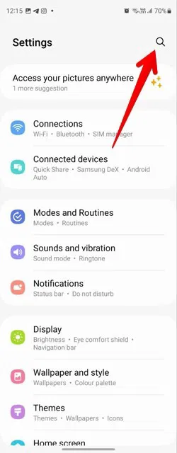Tìm kiếm cài đặt trong ứng dụng Samsung Goodlock.