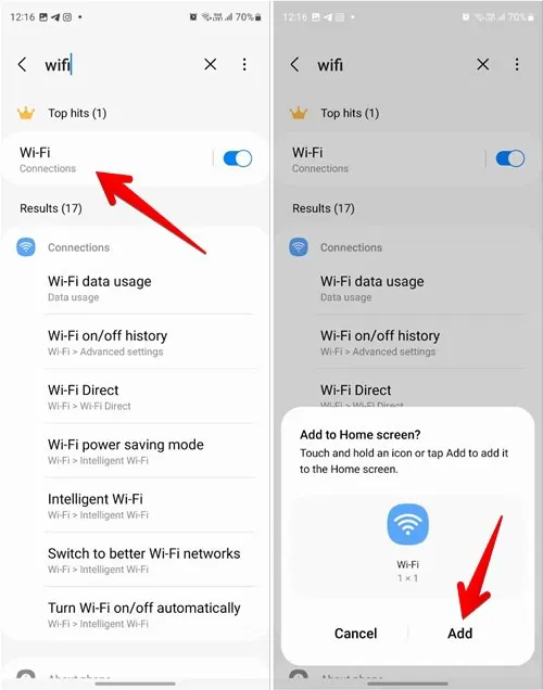 Thêm shortcut Wi-Fi vào màn hình chính thông qua ứng dụng GoodLock cho điện thoại Samsung.