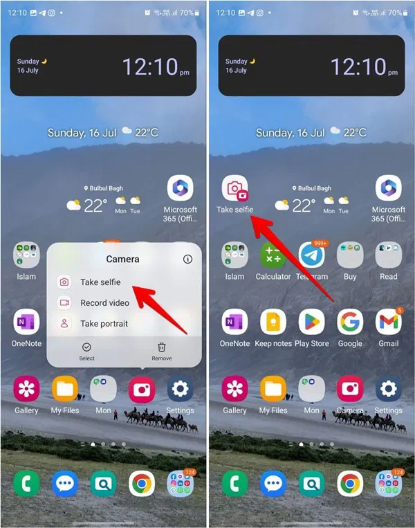 Shortcut ứng dụng Camera trên thiết bị Android.