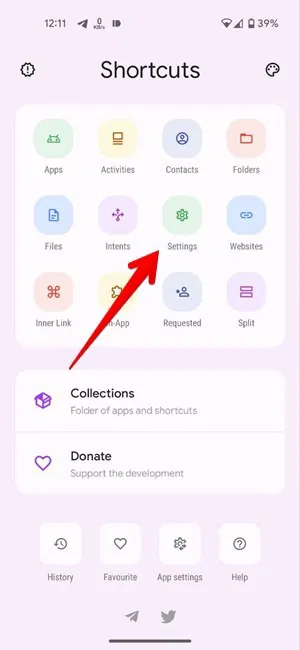 Nhấp vào tùy chọn Settings trong ứng dụng Shortcut Maker.