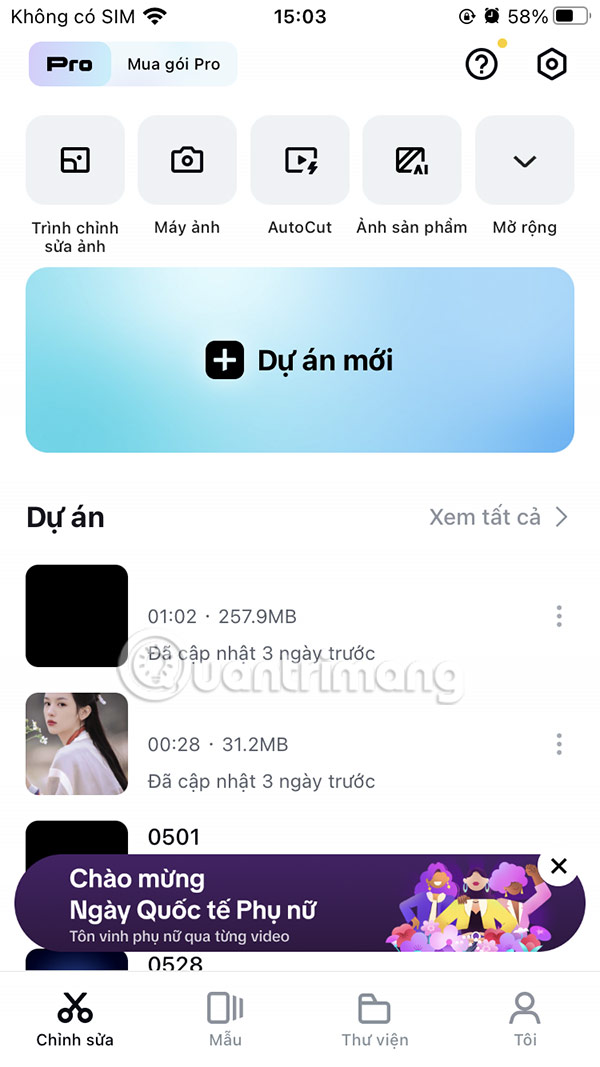 Giao diện CapCut