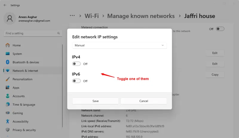 Chỉnh sửa cài đặt IP