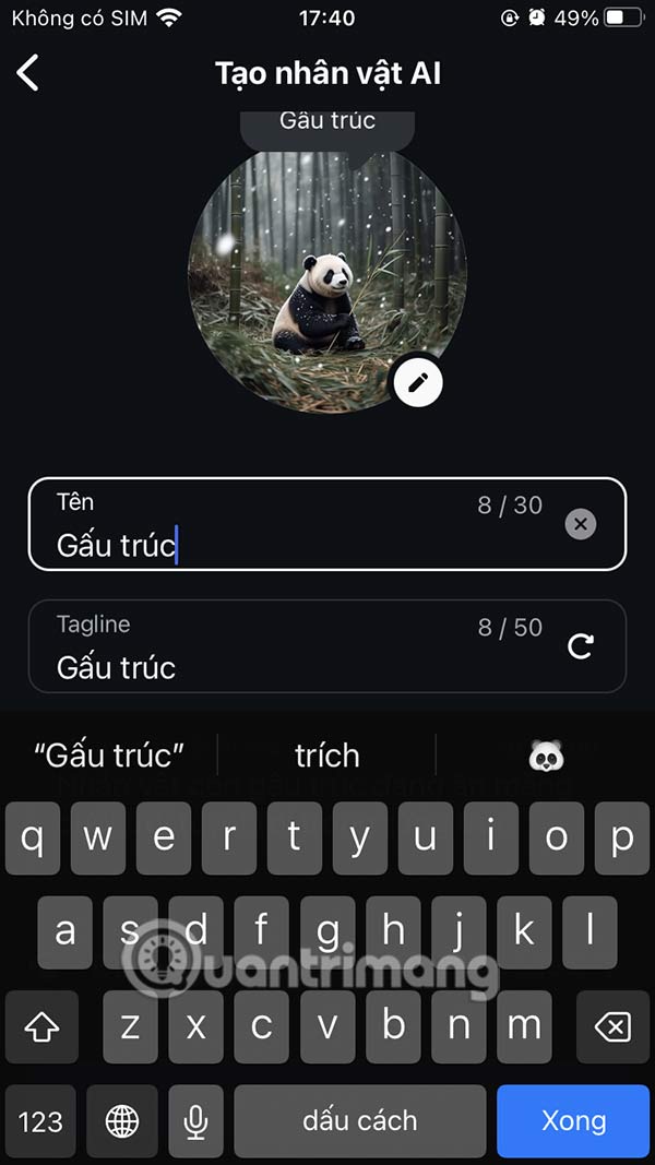 Đặt tên nhân vật AI