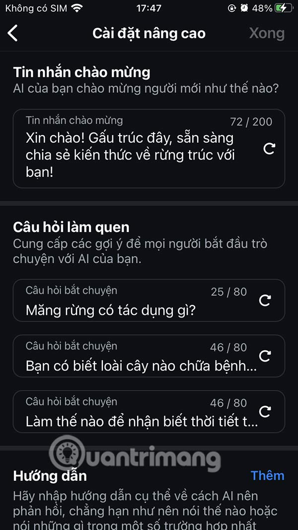 Chỉnh nhân vật AI