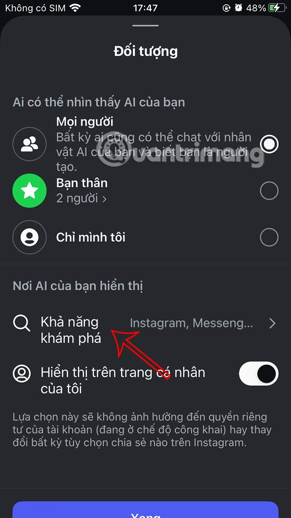 Chỉnh hiển thị nhân vật AI