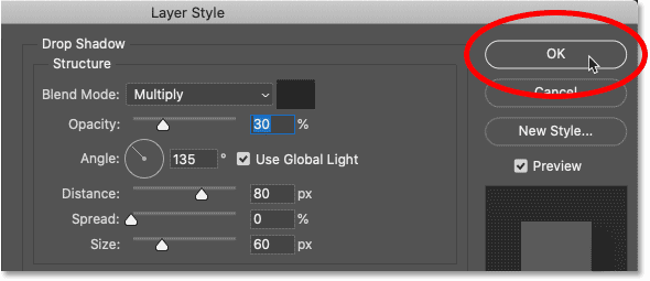Đóng hộp thoại Layer Style của Photoshop.