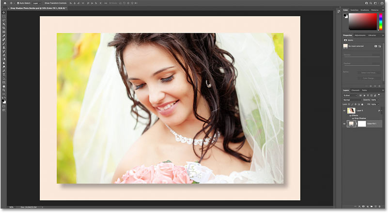 Kết quả với màu đường viền ảnh tùy chỉnh trong Photoshop.
