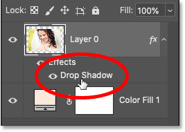 Mở lại hiệu ứng layer Drop Shadow trong bảng Layers của Photoshop