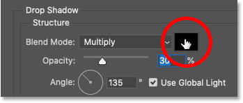 Nhấp vào mẫu màu Drop Shadow trong hộp thoại Layer Style của Photoshop