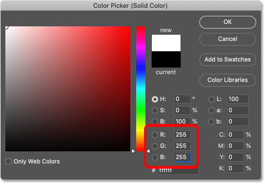Chọn màu trắng cho màu viền ảnh từ Color Picker của Photoshop