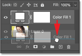 Kéo fill layer Solid Color bên dưới hình ảnh trong bảng Layers của Photoshop