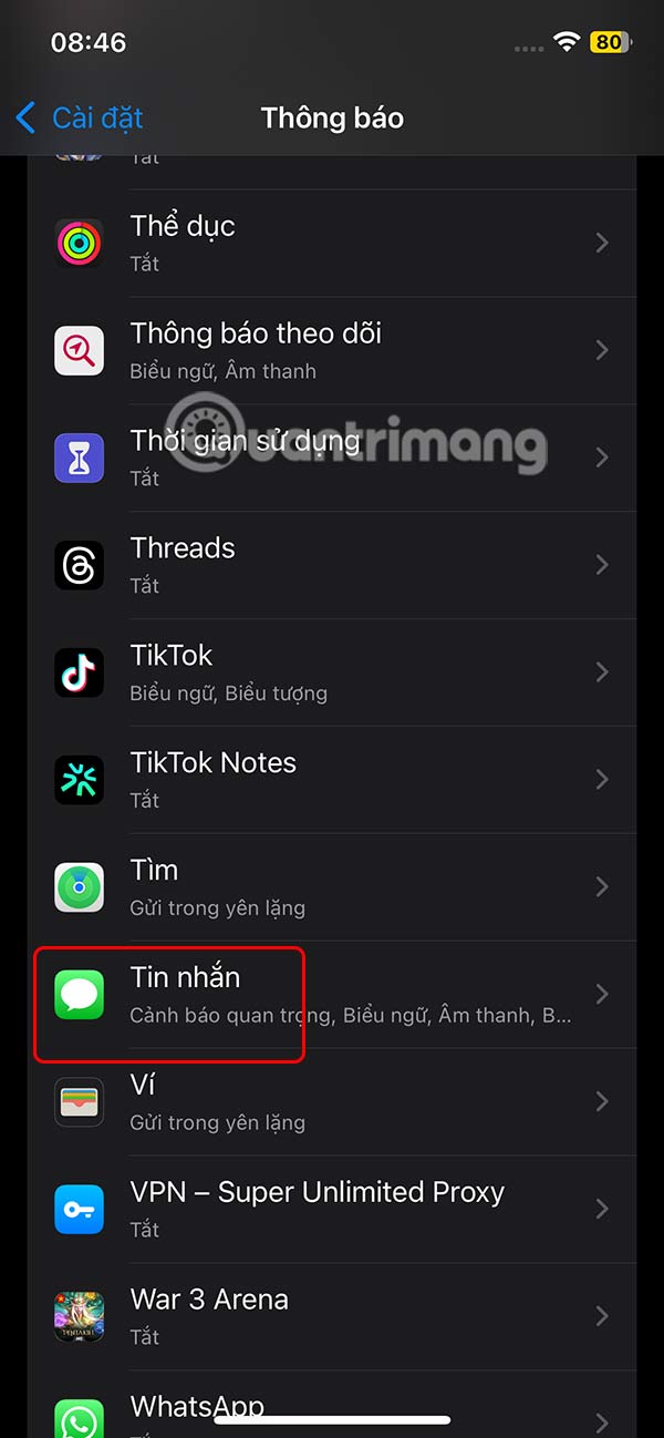 Chỉnh thông báo Tin nhắn iPhone